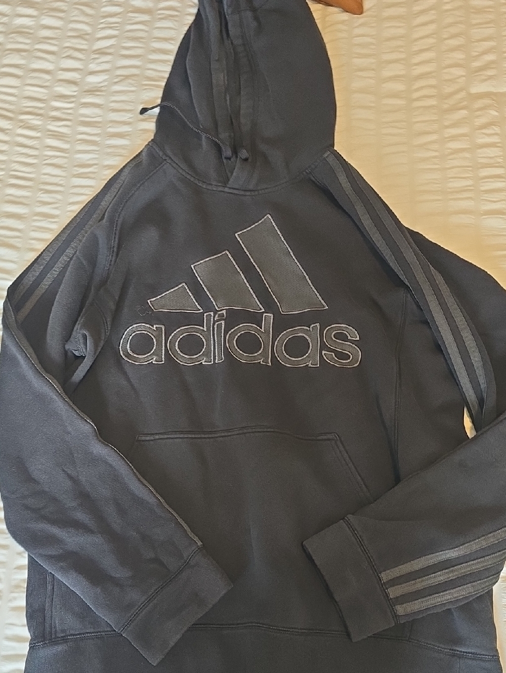 adidas Black Pullover Hoodie with Striped Sleeves